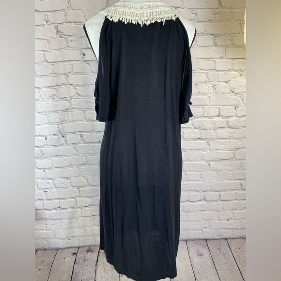 Nanette Lepore Black White Embroidered Crochet Beaded Cold Shoulder Dress Large - Picture 6 of 11